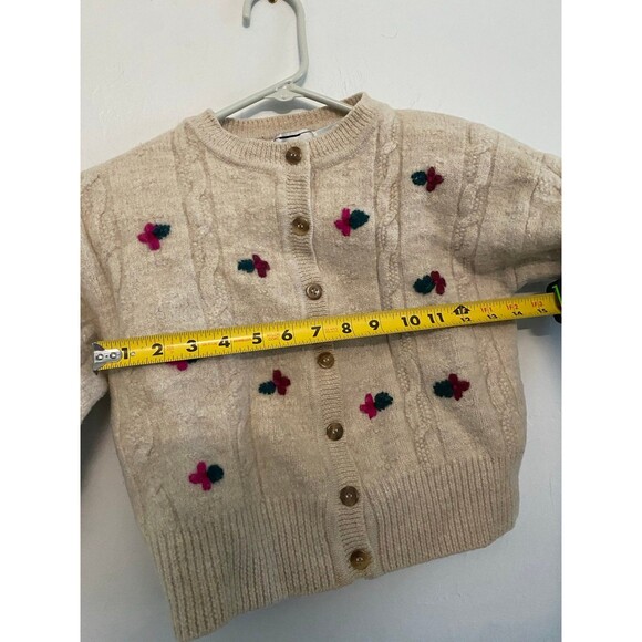 Moods By Krizia Women Wool Cropped Cardigan Sweater Embroidered Flower Cream M - Picture 11 of 11